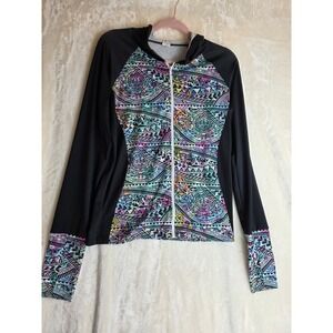 LOCO BOUTIQUE Women's Size L Zip Up Hoodie Rash Guard Sun Protection